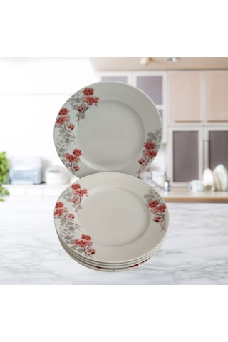 Gür Al Porselen Çiçek Desenli 6 Adet 25cm Servis Tabağı