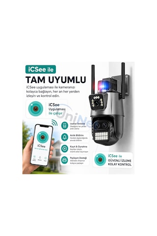 Uninet 6mp Çift Kameralı Wifi Ptz Döner Başlıklı Güvenlik Kamerası Polis Çakarı Ve 40 Metre Gece Görüşü Bulunan Ip Kamera