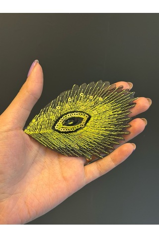 10 x 7 CM Sarı Tavus Kuşu Kanadı Broş Yaka İğnesi Giyim Aksesuarı Renkli