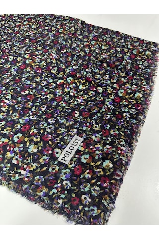 Poloist Desenli Flamalı Keten Eşarp- 05653 Siyah