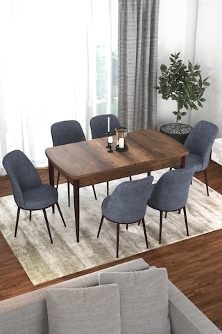 Canisa Concept Kor Serisi 70x114 Açılabilir Mutfak Masası Takımı Barok Desen Masa 6 Füme Sandalye Masa Barok Sandalyeler Füme