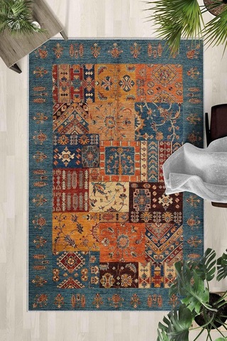 Çok Renkli Halı 0142 - Yıkanabilir, Kaymaz Taban, Dijital Baskılı, Leke Tutmaz, İnce Hav, Modern Salon, Oturma Oda Genel