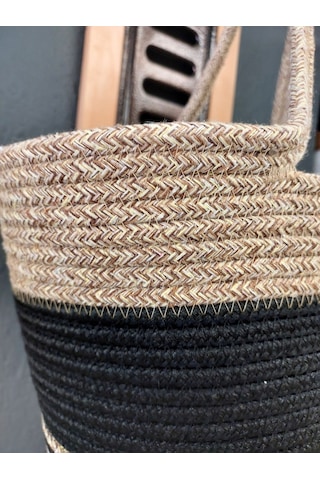 Doğal Hasır Jüt El Örmesi Bayan Çanta-bej Siyah Çizgili V2 Bej