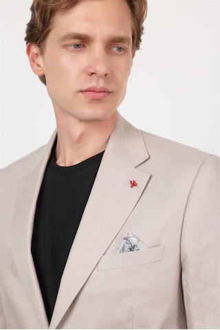 İmza Bej Mono Yaka Keten 6 Drop Slim Fit Yarım Astar %100 Keten Takım Elbise 1001260164 Koyu Bej