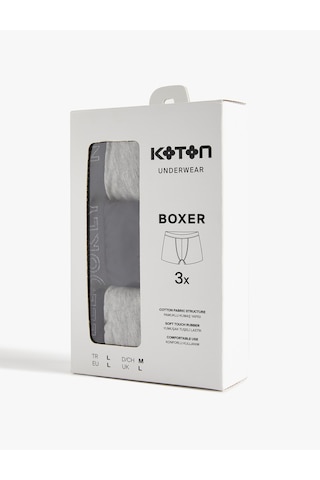 Koton Baskılı Lastikli Basic Pamuklu 3'lü Boxer Seti Gri Melanj 6wlm90040mk Gri Melanj