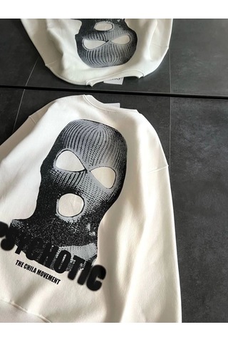 Mbb E-ticaret Kadın 3 İplik Kışlık Bisiklet Yaka Baskılı Sweatshirt - Beyaz