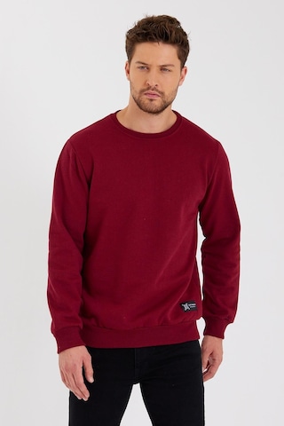 MMetalic Bisiklet Yaka Etiket Detayı İçi Pamuklu Erkek Sweatshirt Bordo