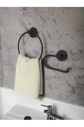 Yapışkanlı Banyo Seti Yuvarlak Havluluk Kapaksız Tuvalet Kağıtlığı Siyah