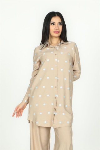 Sortie Collection Puantiyeli Desen Basic Model Uzun Gömlek Vizon-vizon Vizon