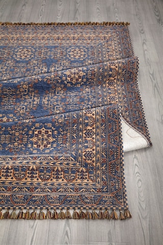 Mavi Renkli Afgan Tarzı Altı Kaymaz Yıkanabilir Şönil Kilim-598