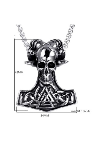Viking Mitolojik Valknut Mjolnir Kafatası Kurukafa Kolye Gümüş