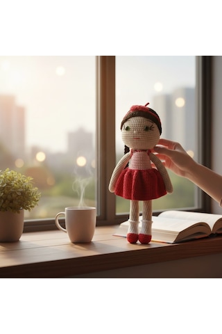 Kırmızı Elbiseli Oyuncak Kız Bebek Çok Renkli