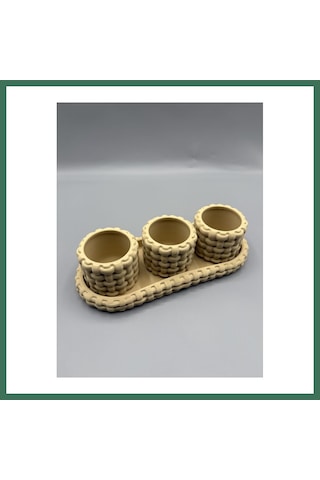En-cag Örgü Dokulu Tealight Mumluk Ve Tepsi Seti Dekoratif Sunum Mumluğu Bss Çok Renkli