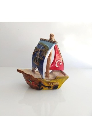 Orta Boy Gemi Biblo Türk Bayraklı Ev Masa Üstü Figür Obje Seramik