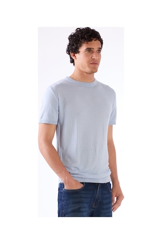 Dufy Buz Mavisi O Yaka Düz Renk Kısa Kollu Slim Fit Triko Tshirt Buz Mavisi