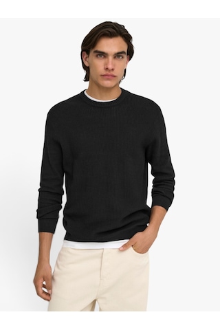 Only & Sons Onstobı Reg Ls Crew Knıt Erkek Siyah Kazak - 5044336
