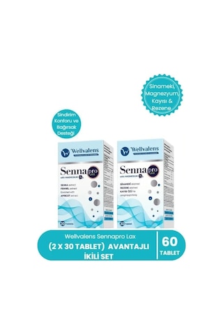 Wellvalens Sennapro Lax İkili Paket Sinameki, Magnezyum, Kayısı & Rezene İle Sindirim Konforu Ve Bağırsak Desteği 60 Tablet