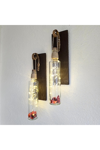 Led Işıklı, Ceviz Renkli Duvar Aplik, 2’Li Set