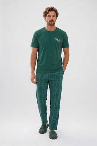 Tudors Erkek Standart Fit Normal Kesim Pamuklu Bisiklet Yaka Kısa Kollu Lastikli Yeşil Pijama Takımı-51140