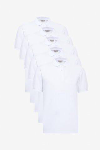 George Henry 5'Li Çekmeyen Pamuklu Kumaş Slim Fit Dar Kesim Kıvrılmaz Polo Yaka Tişört Paketi Beyaz