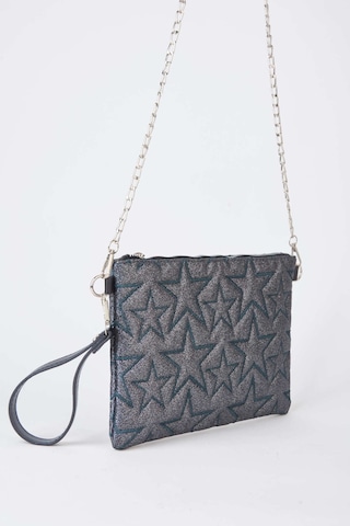 Vivaq Kadın Füme Simli Yıldız Nakışlı Suni Deri Bilek Ve Zincir Askılı Portföy El Ve Clutch Çanta