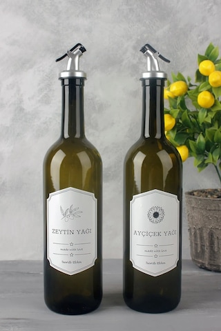 2'li Amber Cam Yağlık 750 Ml Zeytinyağı Ayçiçek Yağı Şiş...