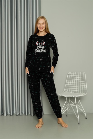 Akbeniz Merry Christmas Welsoft Polar Kadın Pijama Takımı 8514 - L Siyah
