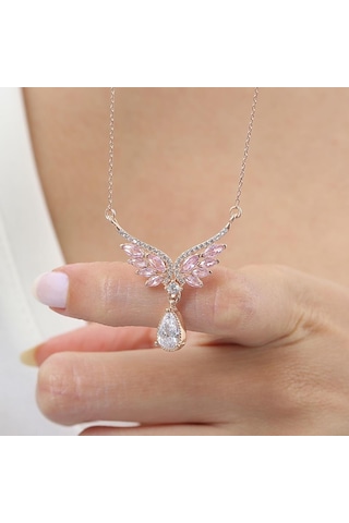 Mia vento Pink Taşlı Melek Masalı Rosegold Gümüş Kolye
