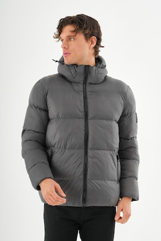 Erkek Kapüşonlu Fermuarlı Cepli Kışlık Şişme Kısa Mont Antrasit