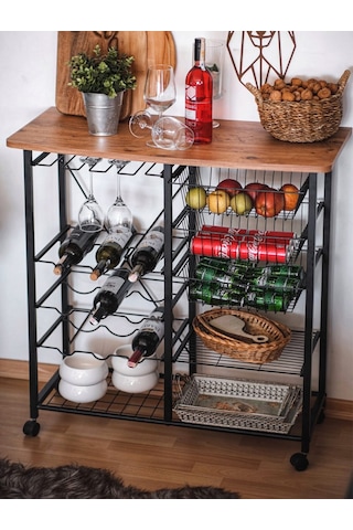 Tekerlekli Raf Mutfak Bangosu Şaraplık Kahve Köşesi 5195