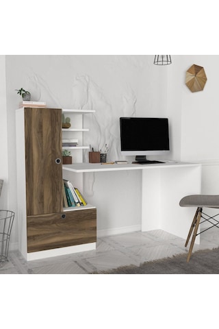 Dekorister Domingos Kitaplıklı Çalışma Masası Beyaz-Ceviz