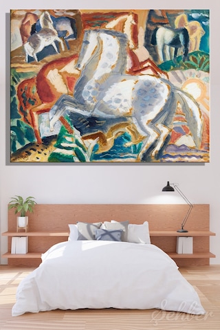 Leo Gestel'in "landscape And Horses" Manzara Ve Atlar Adlı Eseri Yatay Kanva Tablo 4307 Çok Renkli
