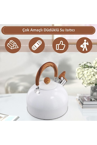 Valkyrie 3l Düdüklü Kettle Su Isıtıcı Çaydanlık Paslanmaz Çelik Yüksek Islıklı Beyaz Beyaz