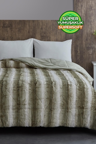 Evlen Home Kürk Yorgan Çift Kişilik Kaff Dolgulu Peluş Yumuşak Kışlık Yatak Örtüsü 1 Parça Set
