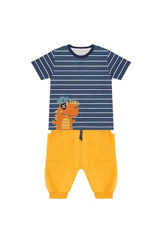 Denokids Denizci Dino Erkek Çocuk T-shirt Kapri Şort Takım Çok Renkli