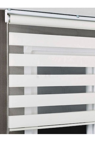 Beyaz Bambu Zebra Stor Perde Eteği Düz Aküminyum Kasa Metal Ayak Beyaz