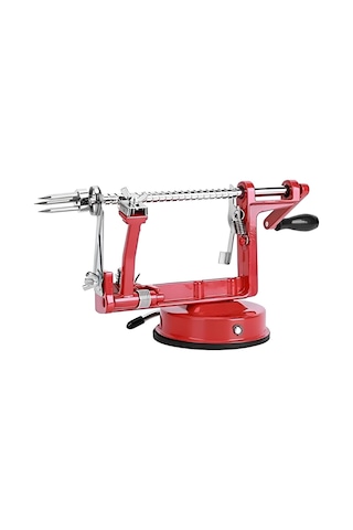 Paslanmaz Çelik Spiral Elma Patates Soyucu Dilimleme Makinesi Vantuzlu Dilimleyici Slicer Kırmızı
