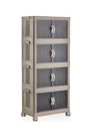 Deconox 4 Kat Portatif Organizer Tekerlekli Çok Amaçlı Katlanabilir Dolap, Kapaklı Düzenleyici Raf Mutfak, Banyo, Çocuk Odası, Garaj Ve Ardiye İçin Toparlayıcı Ünite, Stop Tekerlekli Toprak