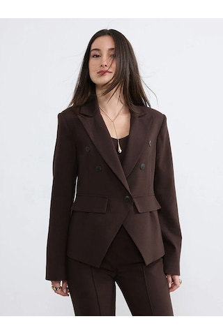 Lc Waikiki Kahverengi Petite Kruvaze Yaka Kadın Blazer Ceket