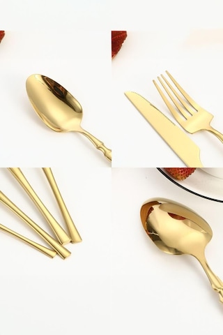 Çelik 24 Parça 6 Kişilik Gold Yemek Kaşık Çatal Bıçak Set Cin738sr Çok Renkli