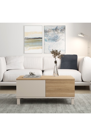 Robin Home Urban Orta Sehpa Ahşap Ayaklı 2 Çekmeceli Kumsal-sepet Bej