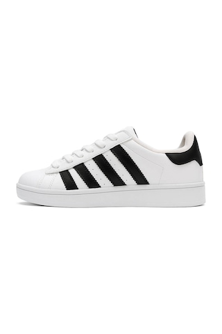 Unisex Günlük Spor Ayakkabı Kaymaz Yumuşak Taban Rahat Bağcıklı Sneaker 473 Beyaz Siyah
