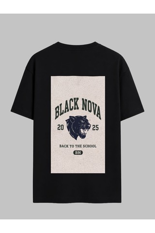 Black Nova Oversize Baskılı Unisex Tişört Panther Club Black Siyah