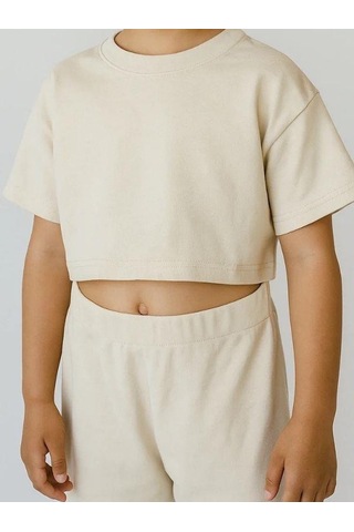 R.g Kız Çocuk Pamuklu Basic Crop T-shirt-15860 Bej