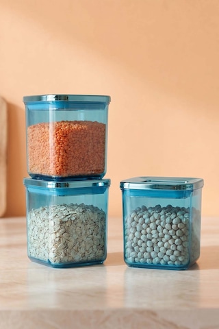 Mavi Vakumlu Hava Geçirmez 3 Lü Saklama Kabı - 700 Ml