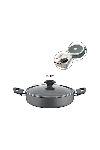 Papilla Fred 30 Cm Brkt-706127 Kısa Basık Cam Kapak Karnıyarık Gri Kırçıllı Flat Casserole - 6'li Paket Diğer
