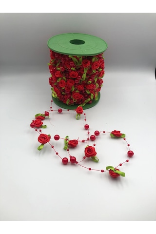 Kırmızı Güllü Misinalı 3 Metre