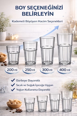 Polikarbon Casablanca Bardak Kırılmaz Cam Görünümlü 400 Ml Restoran Otel Tipi Şeffaf