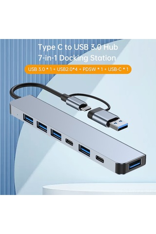 Fosenze 7 Li Usb Genişletme Hub I: Usb 3.0, Usb 2.0, Pd 5w Ve Usb-c Bağlantıları İle Çok Yönlü Uyum