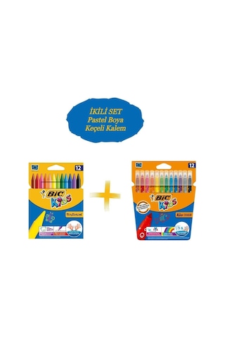 Bic Kids 12 Li Keçeli Boya Kalemi+12 Li Plastidecor Silinebilir Mum Pastel Boya